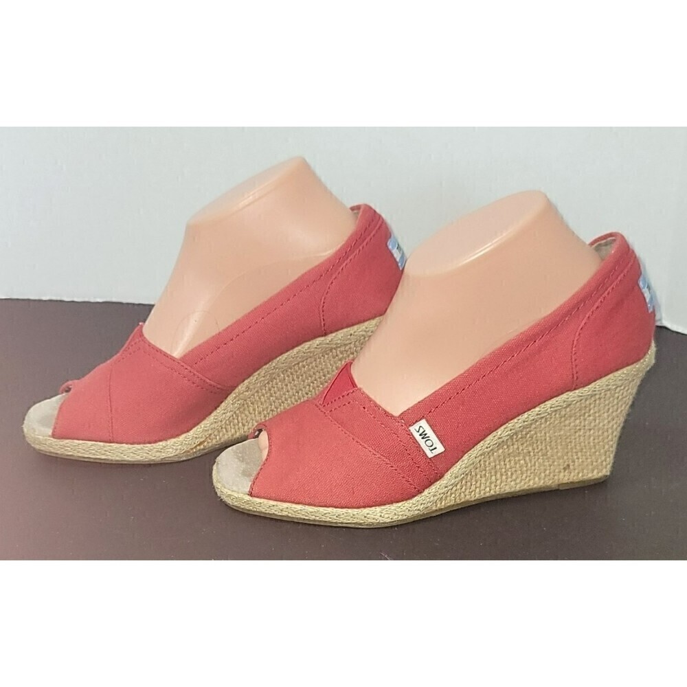 Tom's Red Canvas Wedge Espadrille - Size 9 - Picture 2 of 12